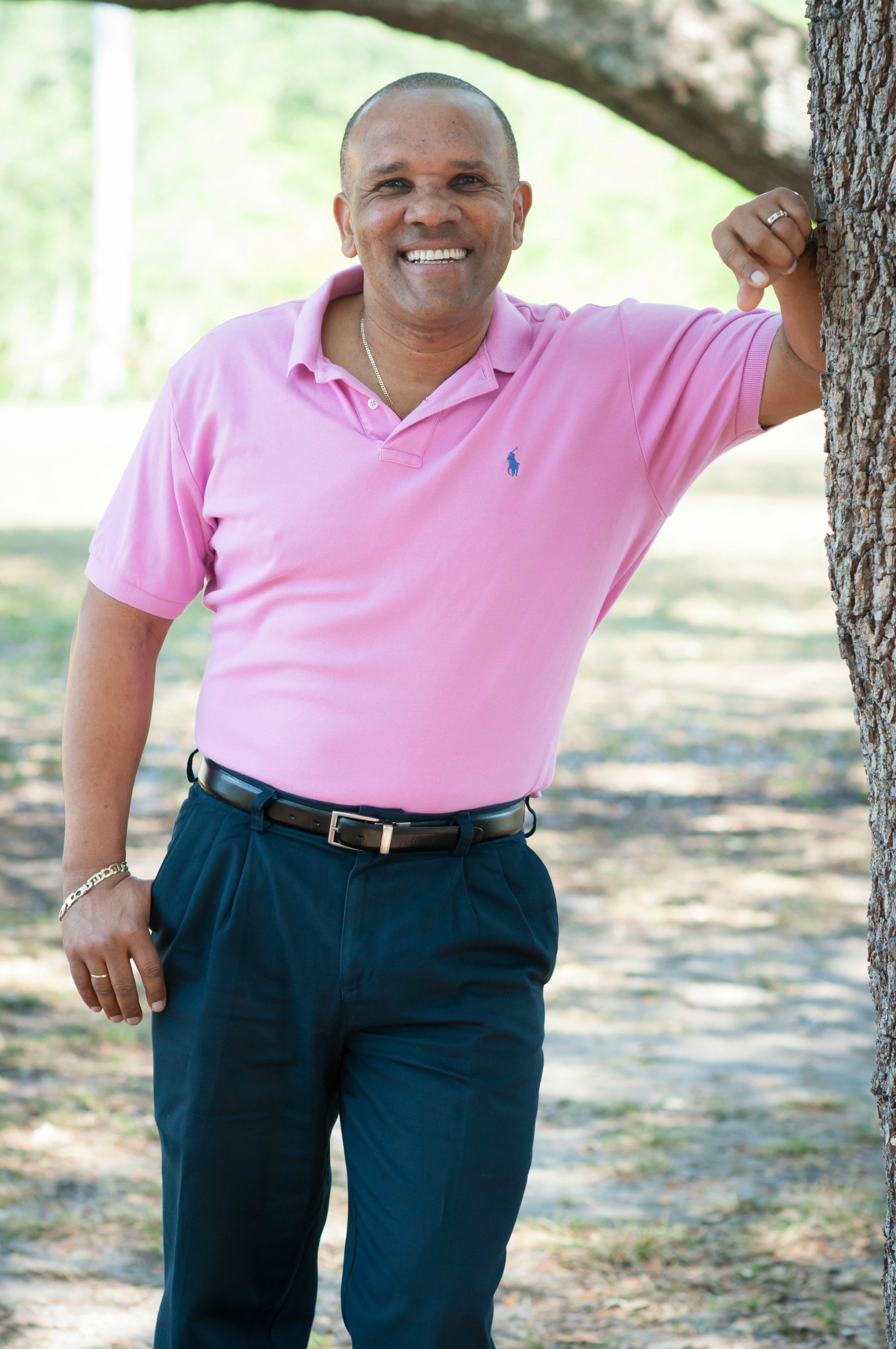 Kingsley Pink Shirt Under Tree